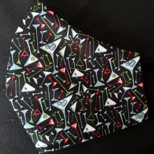 Martinis Drinks Cocktail Handmade Face Mask Masque 100% Cotton black multicolor